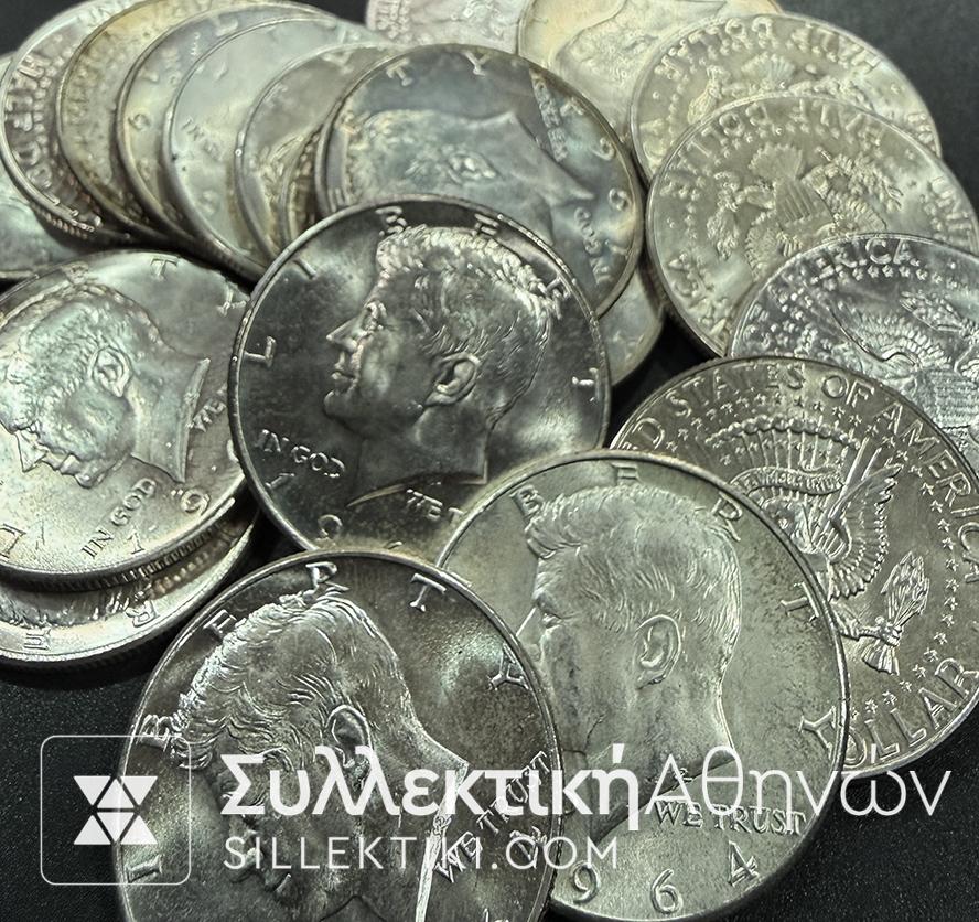 ΑΜΕΡΙΚΗ Μισό Ασημένιο Δολάριο Κένεντυ 1964 AU-UNC