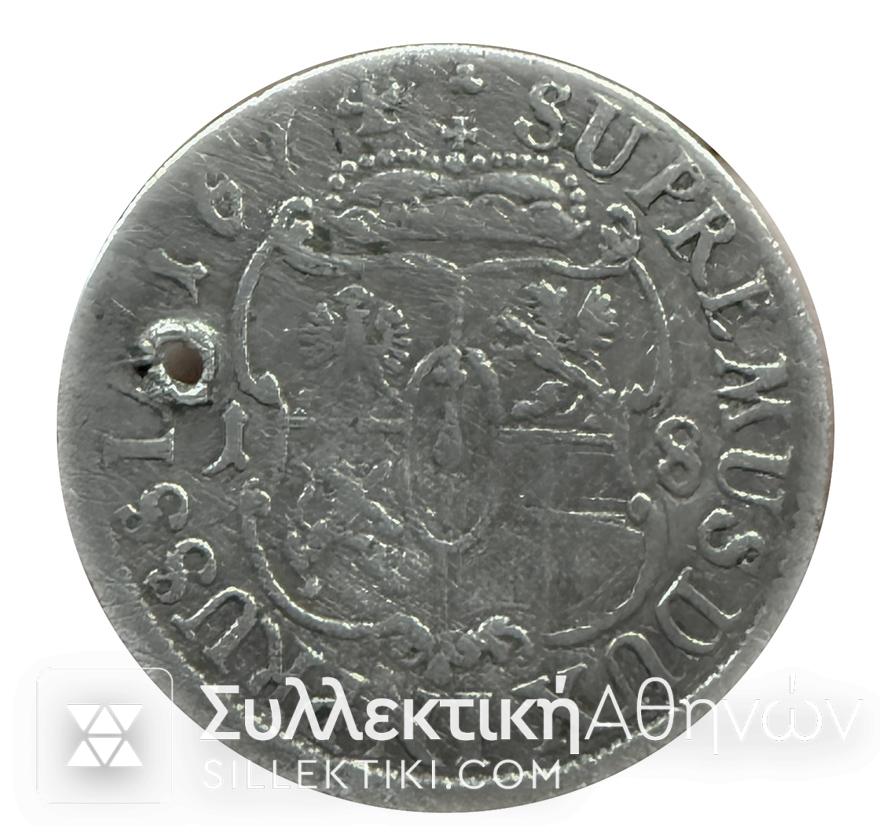 GERMANY (Prussia Brandenburg)1/4 Thaler ? Rare coin 6 grams weight 30 mm diameter 1674 With hole<br>SILVER